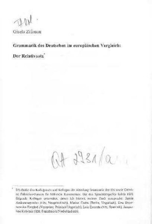 Grammatik des Deutschen im europäischen Vergleich : der Relativsatz