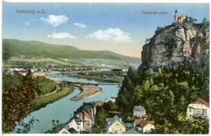Bodenbach a. Elbe. Panorama mit Bergschloß Schäferwand (1905) elbauf