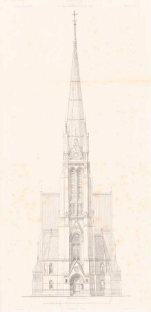 St. Johanniskirche, Hamburg-Altona: Ansicht (aus: Atlas zur Zeitschrift für Bauwesen, hrsg. v. F. Endell, Jg. 27, 1877)