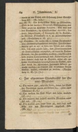 C. Zur allgemeinen Charakteristik der Ordens-Mitglieder.