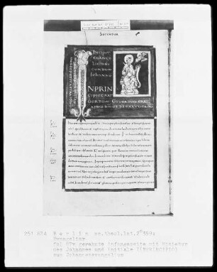 Evangeliar aus Werden — Zierseite mit Initiale I (N PRINCIPIO) und Johannes-Miniatur, Folio 87verso