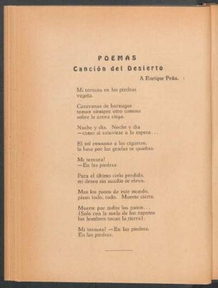Poemas : Canción del desierto [y] Regreso [y] Pequeña canción