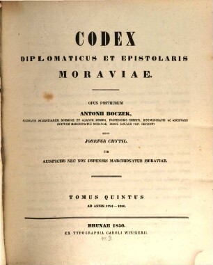 Codex diplomaticus et epistolaris Moraviae. 5, Ab annis 1294-1306