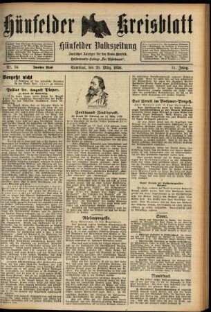Zweite Ausgabe vom Samstag, den 20. März 1926.