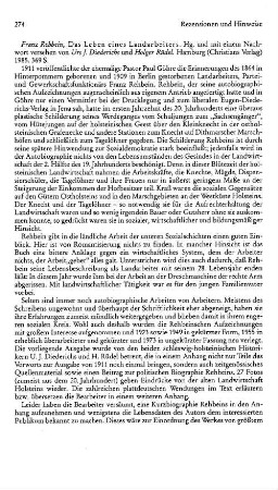Rehbein, Franz :: Das Leben eines Landarbeiters, hrsg. und mit einem Nachwort versehen von Urs J. Diederichs, Holger Rüdel : Hamburg, Christians, 1985