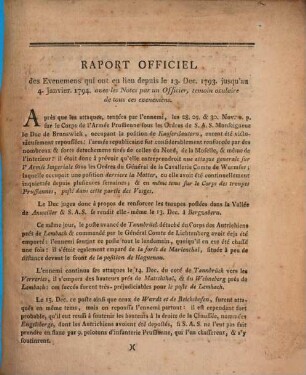 Rapport officiel des Evenemens : [de 13. Dec. 1793 - 1794]