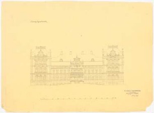 Schloss Glumbowitz Erweiterung: Aufriss Hauptansicht, Maßstabsleiste (Fuß rhl.)