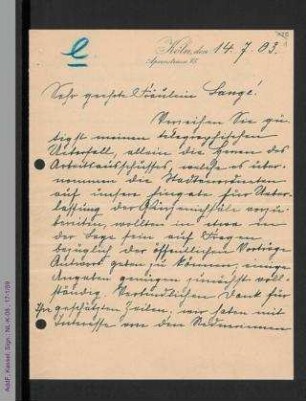 Brief von Elisabeth von Mumm an Helene Lange