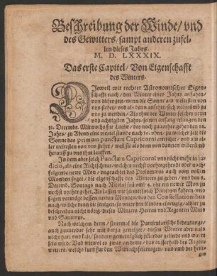 Das erste Capitel/ Von Eigenschafft des Winters.