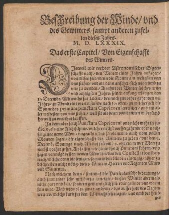 Das erste Capitel/ Von Eigenschafft des Winters.