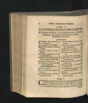 Caput I. Confinationis Originem, Etymologiam, Synonymiam, Homonymiam, Descriptionem Et Divisionem Evolvit.