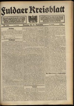 Ausgabe vom Dienstag, den 17. September 1912.