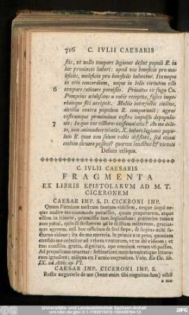 C. Iulii Caesaris Fragmenta Ex Libris Epistolarum Ad M. T. Ciceronem Caesar Imp. S. D. Ciceroni Imp.