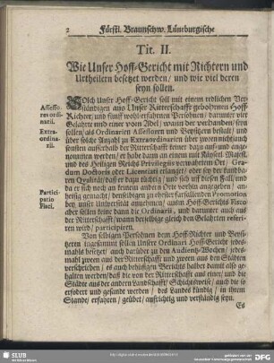 Tit. II. Wie Unser Hoff-Gericht mit Richtern und Urtheilern besetzet werden, und wie viel deren seyn sollen