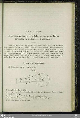 Sechster Abschnitt. Maschinenelemente zur Umänderung der geradlinigen Bewegung in drehende und umgekehrt.