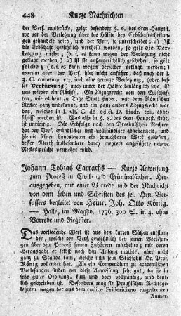 Kurze Anweisung zum Proceß in Civil- und Criminalsachen.