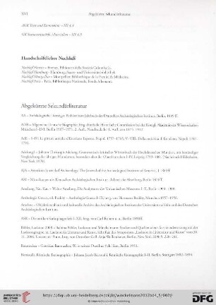 XVI-XX Abgekürzte Sekundärliteratur