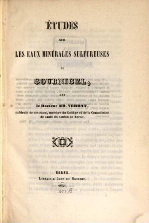 Etudes sur les eaux minérales sulfureuses du Cournigel
