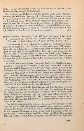 497-498 [Rezension] Thielicke, Helmut, Theologische Ethik