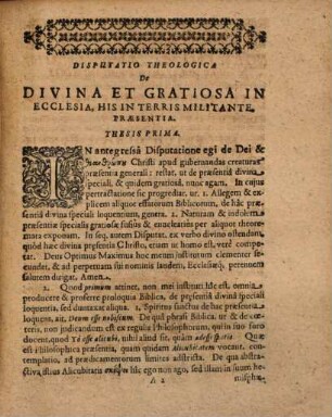 Disp. theol. de divina speciali et gratiosa in ecclesia, quae in his terris sub vexillo crucis Christi militat, praesentia
