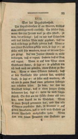 XVII. Von der Unzufriedenheit.