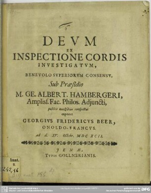 Deum ex inspectione cordis investigatum