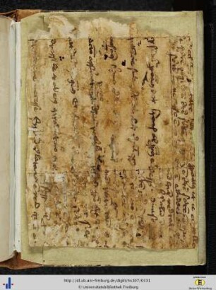 [Beiliegend] Ausgelöste Bindemakulatur: Lateinische Papierhandschrift des 15. Jhs (philosophischer Text).