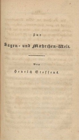 Zur Sagen- und Maehrchen-Welt. Von Henrich Steffens