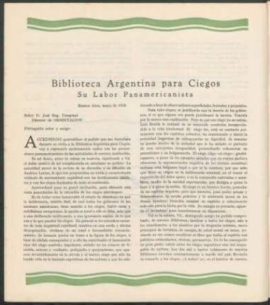 Biblioteca Argentina para Ciegos : su labor panamericanista