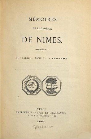 Mémoires de l'Académie de Nîmes. 7. 1884 (1885)