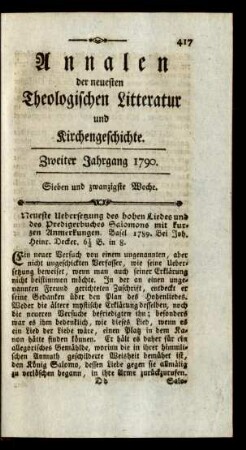 Sieben und zwanzigste Woche