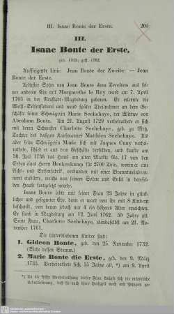 III. Isaac Bonte der Erste. geb. 1703; gest. 1762
