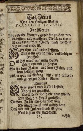 Tag-Zeiten Von den Heiligen Vatter Francisco Xaverio.