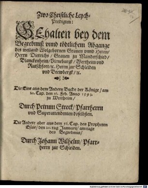 Zwo Christliche Leych-Predigten