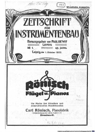 Zeitschrift für Instrumentenbau. 43. 1922/23