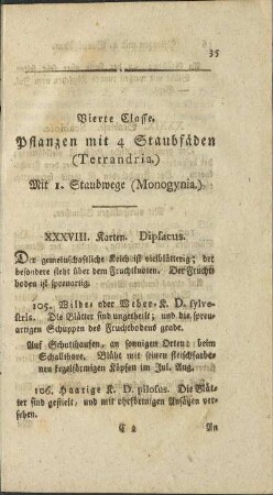 Vierte Classe. Pflanzen mit 4 Staubfäden (Tetrandria)