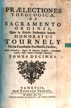 Praelectiones Theologicae De Sacramento Ordinis