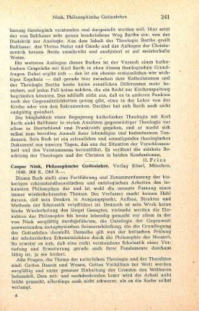 241-242 [Rezension] Nink, Caspar, Philosophische Gotteslehre
