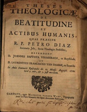 Theses theol. de beatitudine et actibus humanis