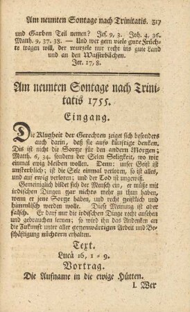 Am neunten Sontage nach Trinitatis 1755