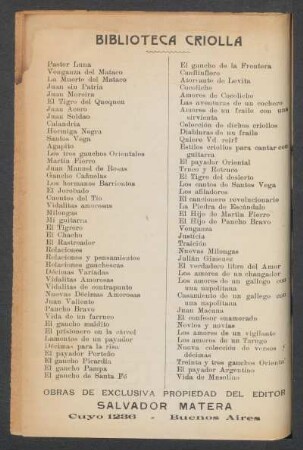 Biblioteca criolla - [Obras publicadas]