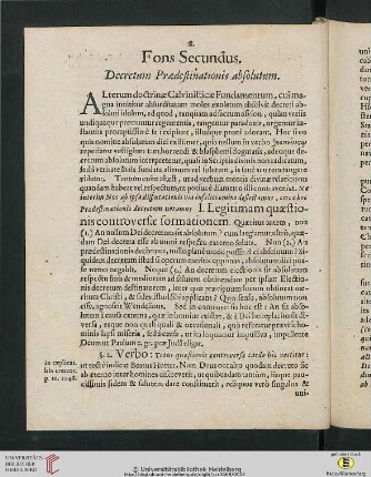 Fons Secundus: Decretum Praedestinationis absolutum