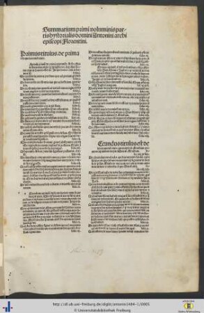 Summarium primi voluminis partis hystorialis domini Antonini archiepiscopi Florentini.