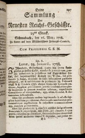 25tes Stuck. Schwabach, den 26. May, 1758.