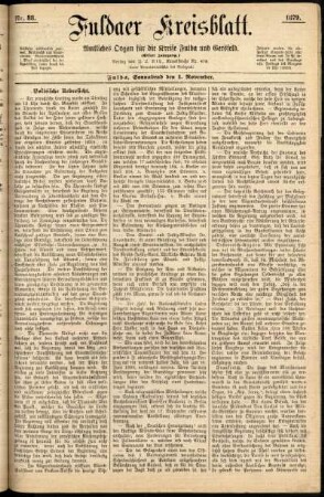 Erste Ausgabe vom Samstag, den 01. November 1879.
