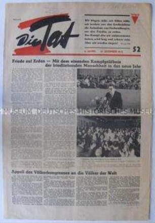 Wochenzeitung der VVN "Die Tat" u.a. zum Völkerkongress für den Frieden in Wien