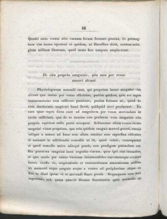 De vita propria sanguinis, qua eum per venas moveri dicunt.