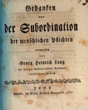 Gedanken von der Subordination der menschlichen Pflichten