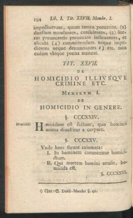 Tit. XXVII. De Homicidio Illiusque Crimine Etc.