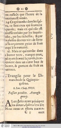 L'Evangile pour le Dimanche de la Quinquagesime